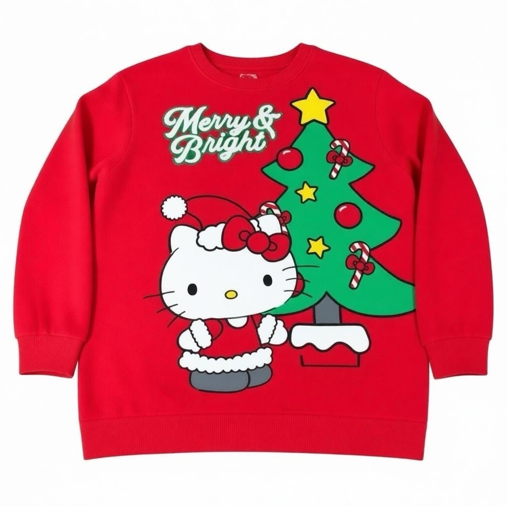 Hello Kitty Girls XL Red Christmas Sweatshirt Merry & Bright Santa Holiday Cute